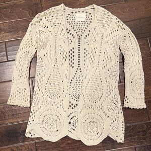 Lucky Brand Crochet Open Front Cardigan